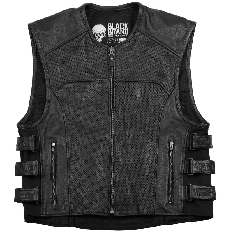 Black Brand Ice Pick Perforated Biker Vest Leather Motorcycle Mens Black Brand Ice Pick Perforated Leather Motorcycle Vest Biker