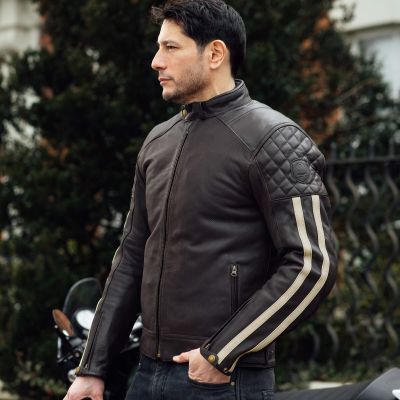 Merlin Icon Perforated Leather Retro Racer Motorcycle Jacket - Dark Brown - AAA