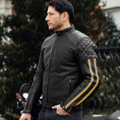 Merlin Icon Perforated Leather Retro Racer Motorcycle Jacket - Black - AAA