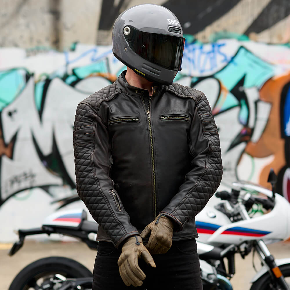 Black Pup Moto ol Bobber Gen 2 Distressed Charcoal Brown Retro Leather Motorcycle Jacket