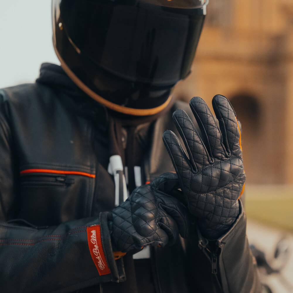 Black Pup Golden Owl MK-1 Retro Cafe Racer Gloves