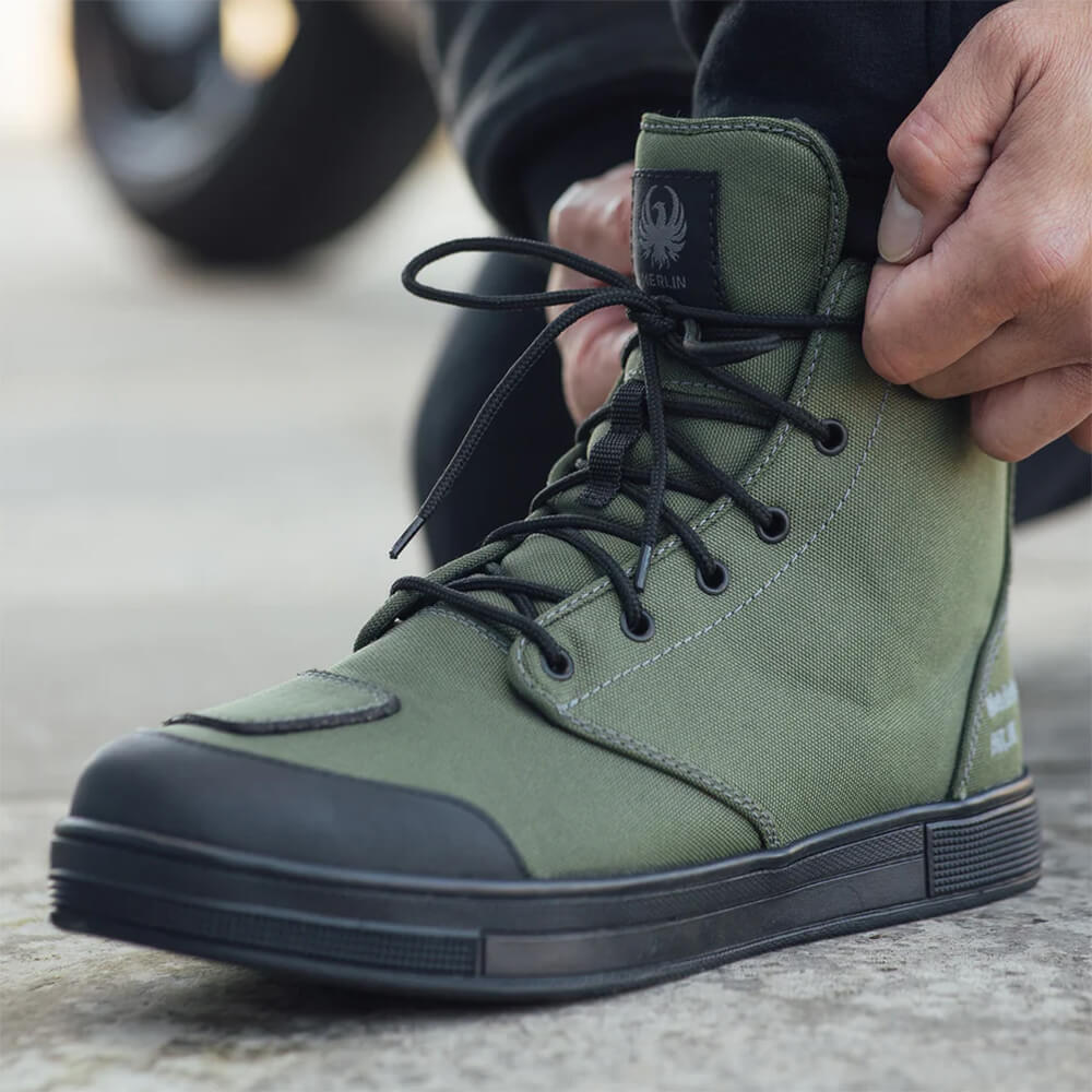 Merlin Knots D3O Motorcycle Shoes Olive Green