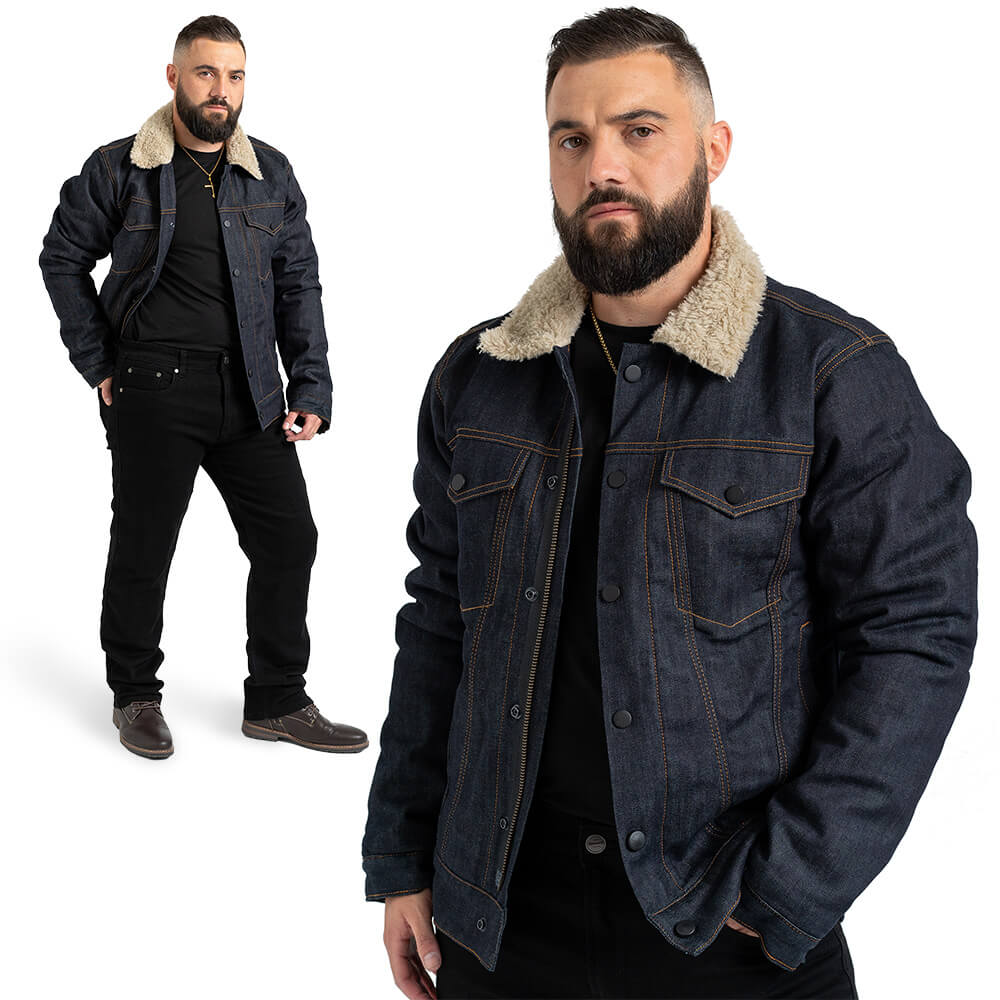 Resurgence AAA Rated Dark Blue Sherpa Denim Motorcycle Jacket
