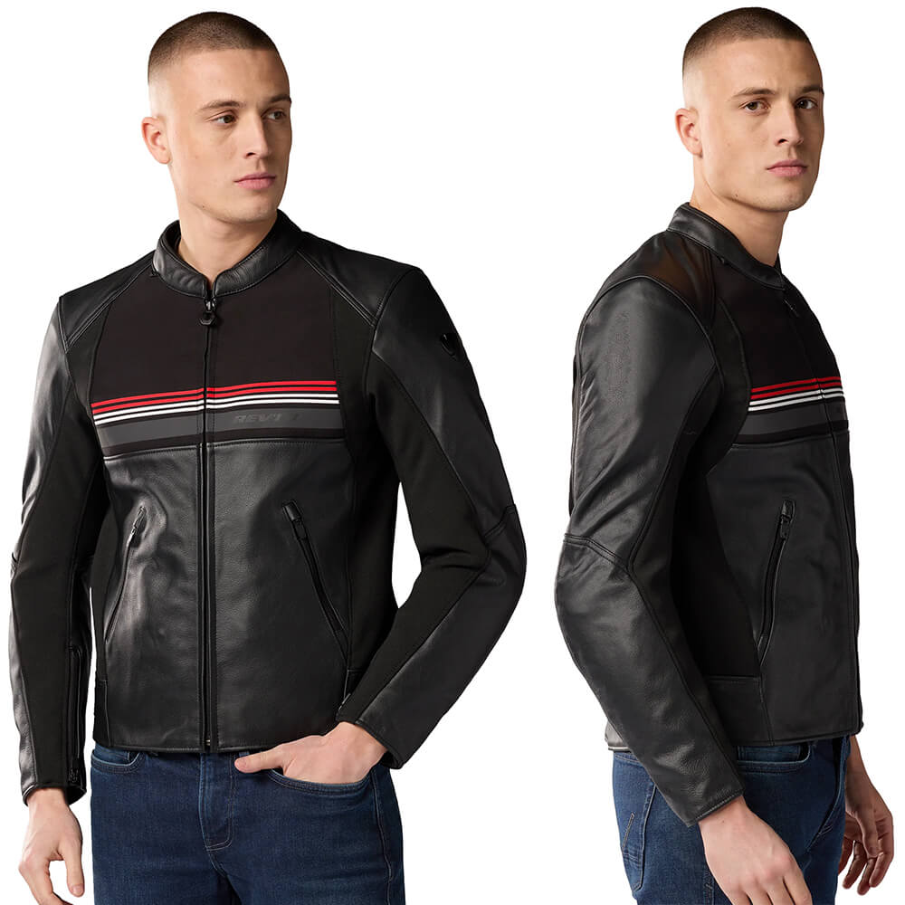 REVIT Mile 2 Black Retro Speed Strip Leather Motorcycle Jacket